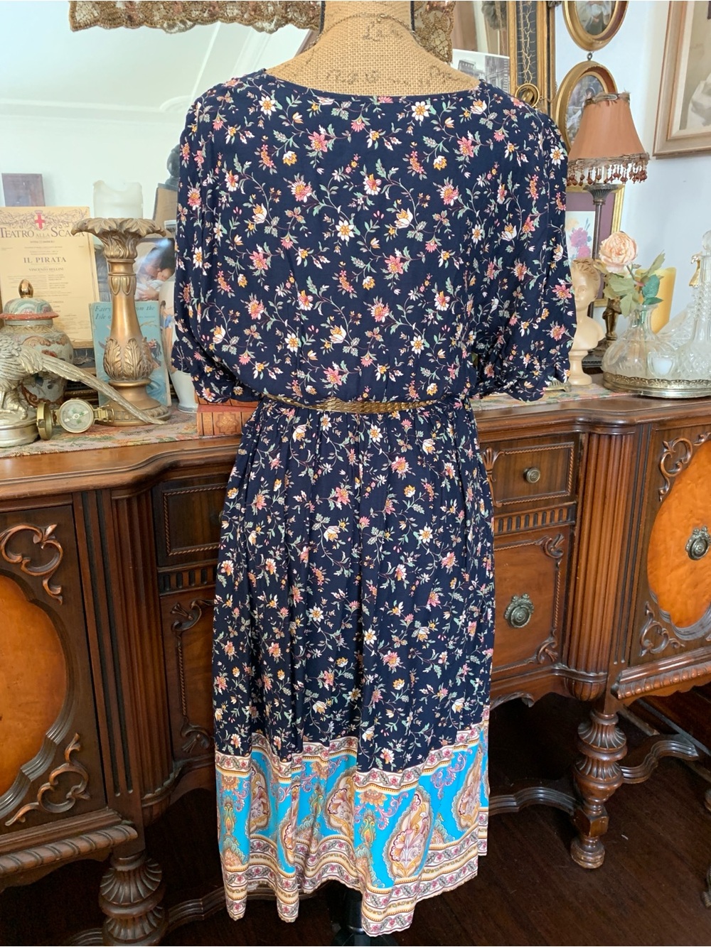 Vintage Boho Hippie Peasant Spring Summer Floral Print Dress - Picture 6 of 12